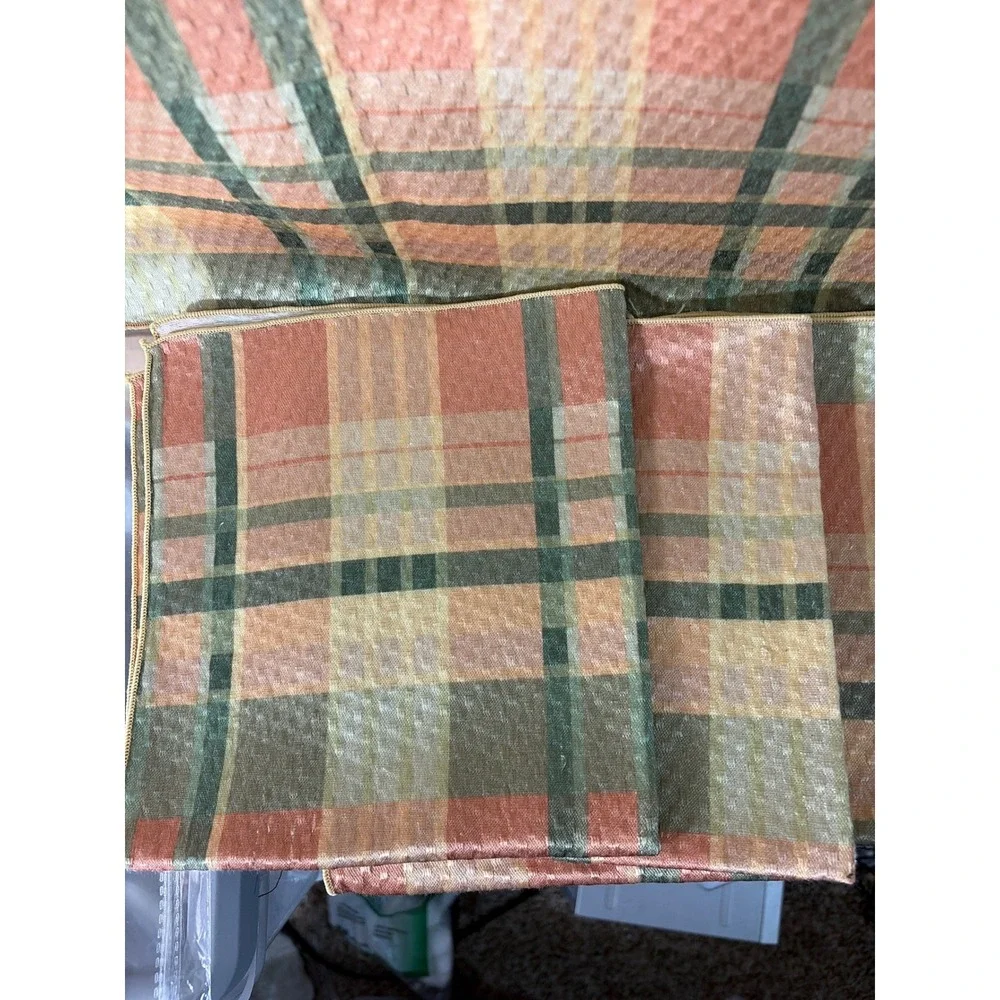 Fallani & Cohn Plaid Tablecloth and Napkins Set Multicolor Woven Farmhouse 52x48